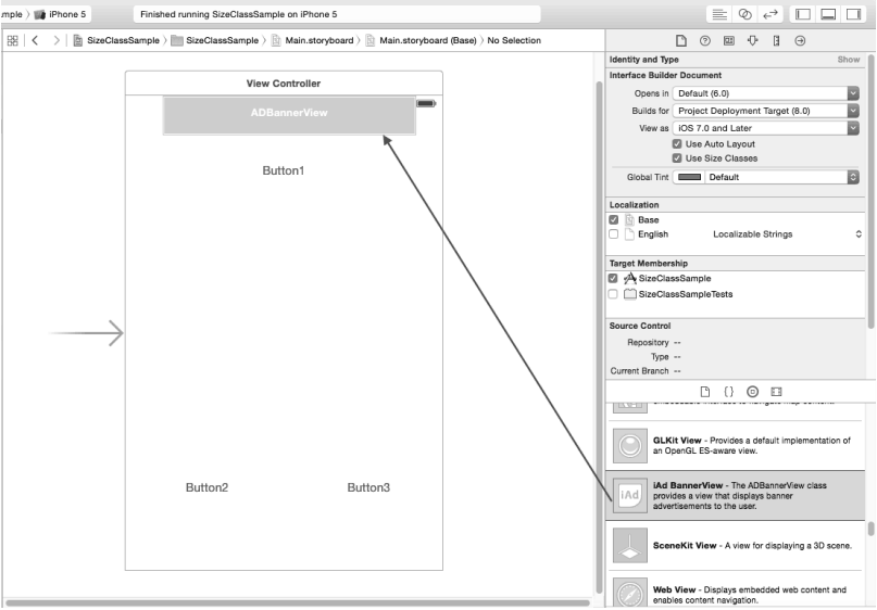 在Interface Builder設計器中添加橫幅廣告欄