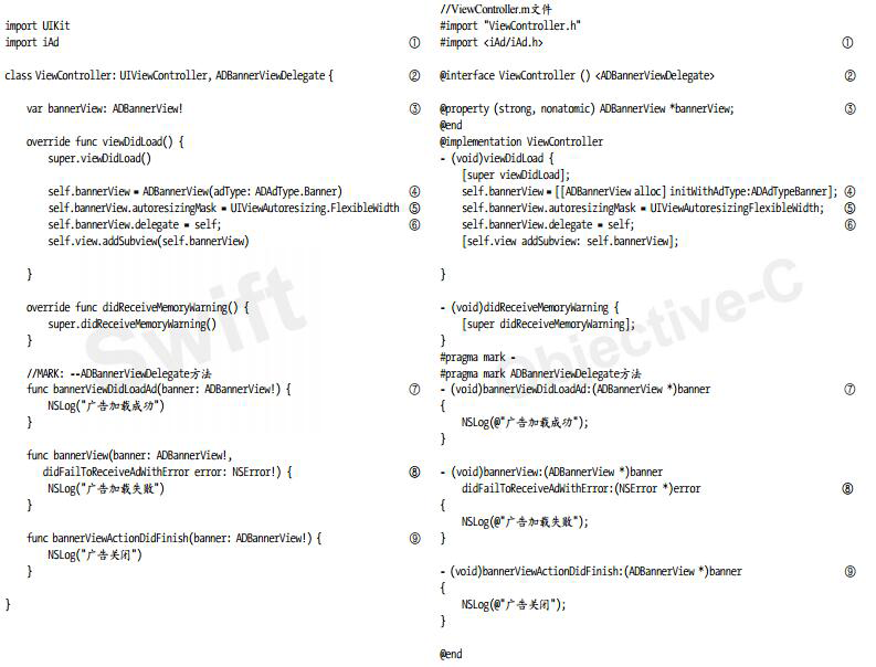 iADBannerDemo實現(xiàn)中視圖控制器ViewController的代碼