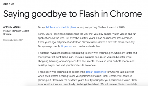 Adobe宣布2020年徹底停止Flash更新